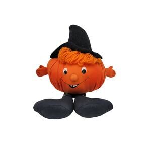 Vintage 1982 Hallmark Halloween Witch Pumpkin Beanbag Jack O’ Lantern w/ Legs